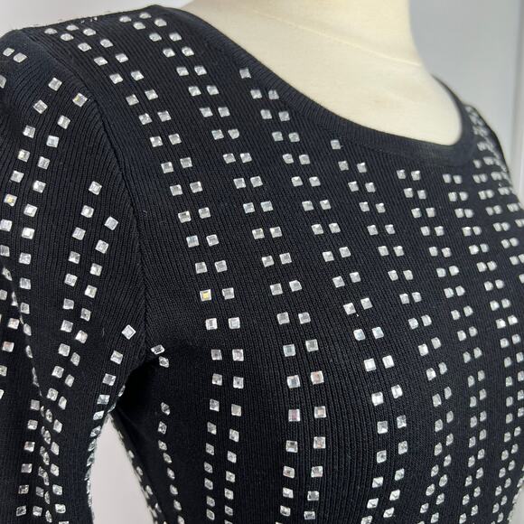 HERA Collection Women's Retro Bodycon Studded Black Dress Long Sleeves Size S - Picture 5 of 16